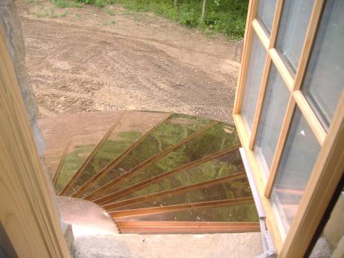 Copper standing seam turret roof top view